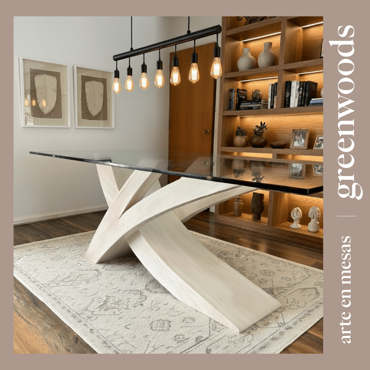 Mesa de comedor de madera y vidrio Picasso. - | Greenwoods Chile